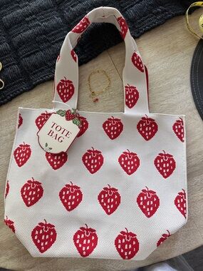 Strawberry Print Tote Bag & Bracelet Lot